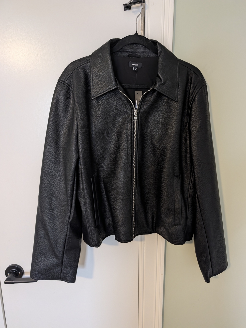 NWT Express Black Pebble-Grain Faux Leather Zip Jacket